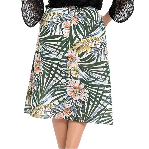 Plus Size Floral Print Below Knee Casual Skirt - Picture 2 of 6